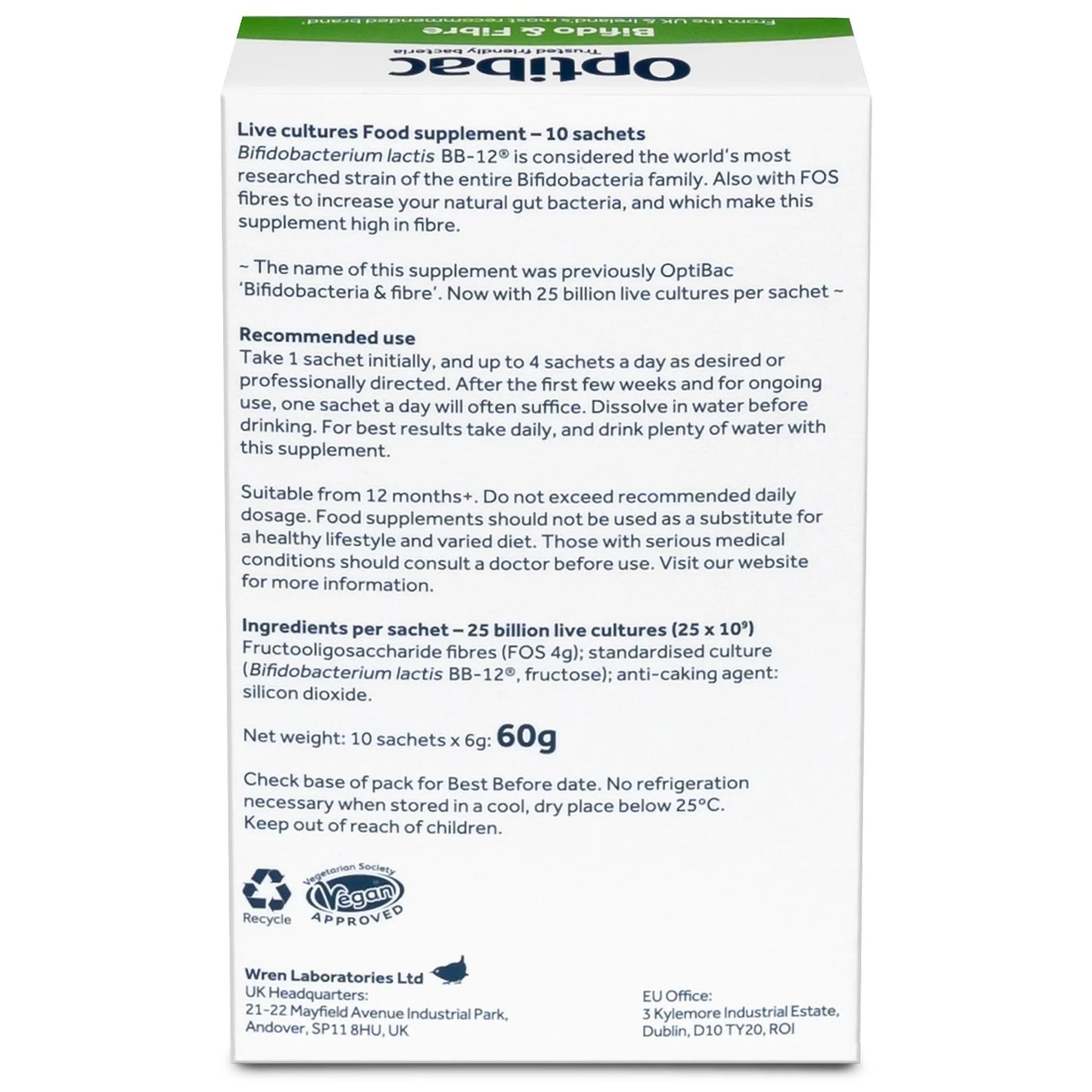 OPTIBAC PROBIOTICS BIFIDOBACTERIA & FIBRE